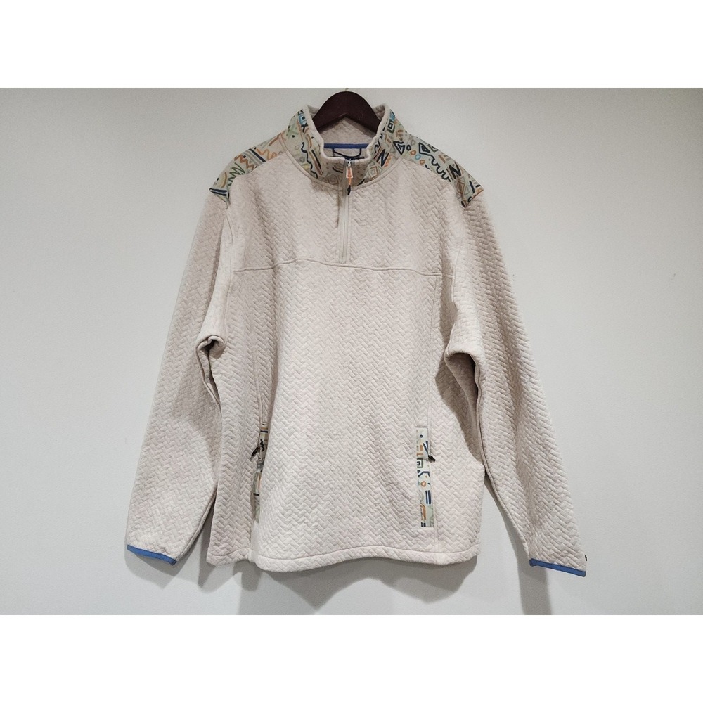 Chubbies The Sandstorm Quilted Sweatshirt Mens 2XL Beige Chevron Quarter Zip